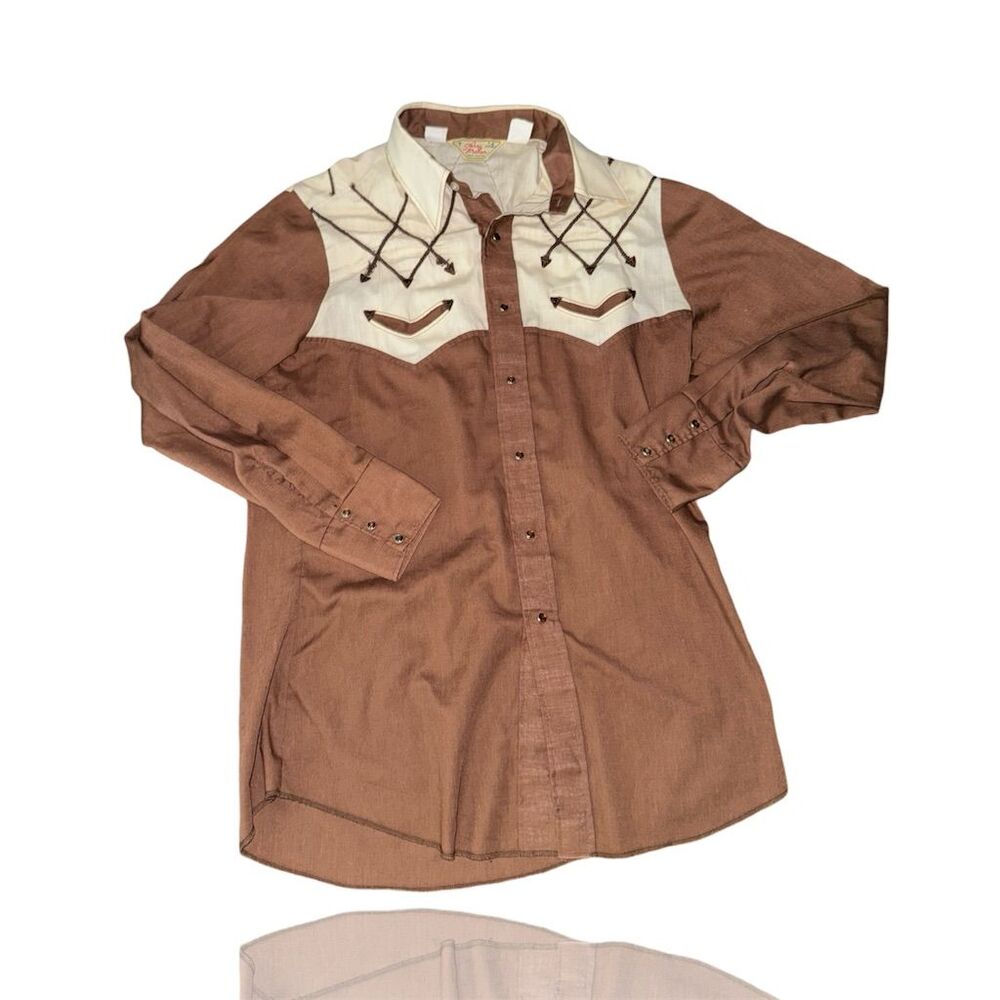 Vintage Jerry Mahan Men's Western Cowboy Shirt Brown Long Sleeve Pearl Snaps